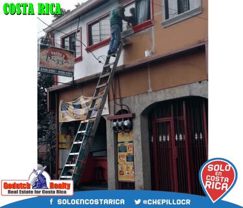 You can't get to the second floor to paint, then use your and your neighbor's ladder together. A handyman quick fix