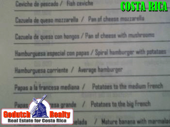 Reading the menu in a Costa Rican restaurant