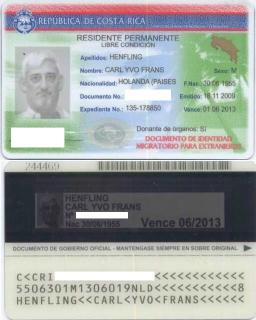 The new Costa Rica DIMEX residency card 